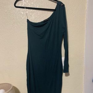 One sleeve olive green dress